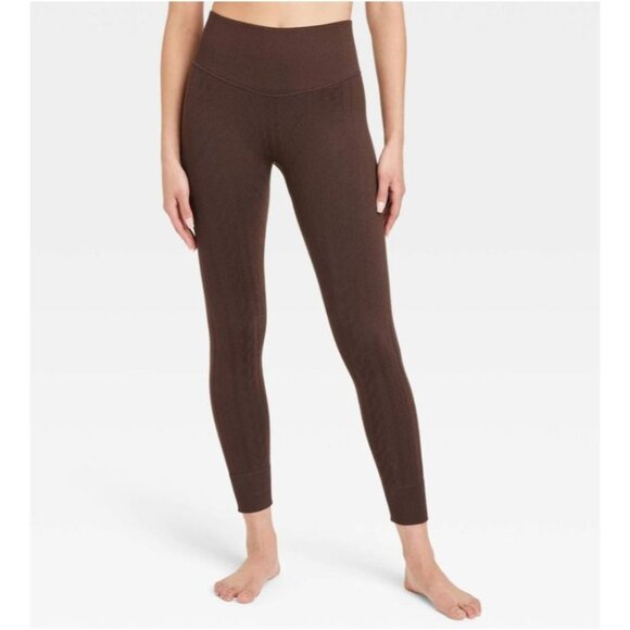 JoyLab Women's Seamless Cable Knit 7/8 Leggings Brown/Ivory Size XL 2Pk - Picture 2 of 8